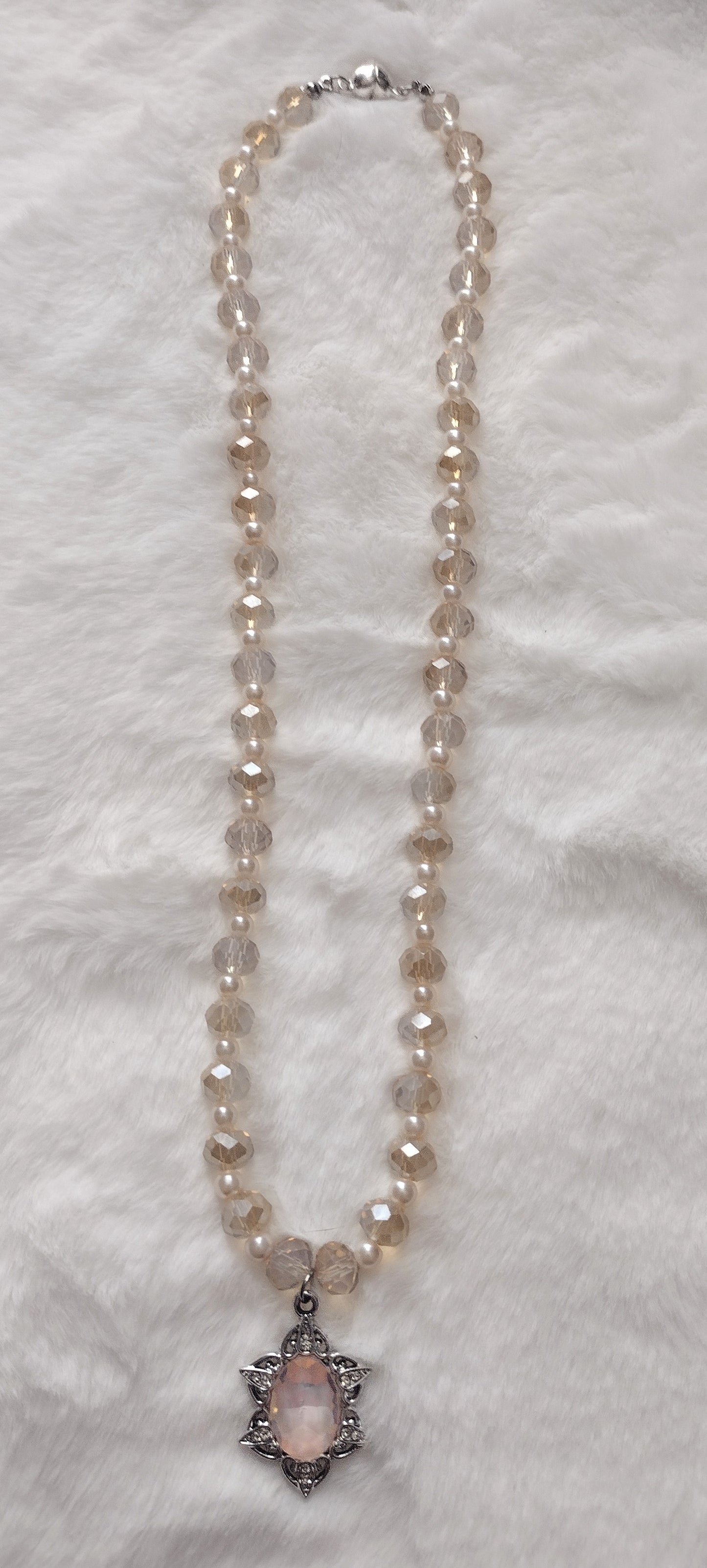 "Champagne Glass" Glass Beaded Necklace, Stainless Steel, Magnetic Clap, 1 Color