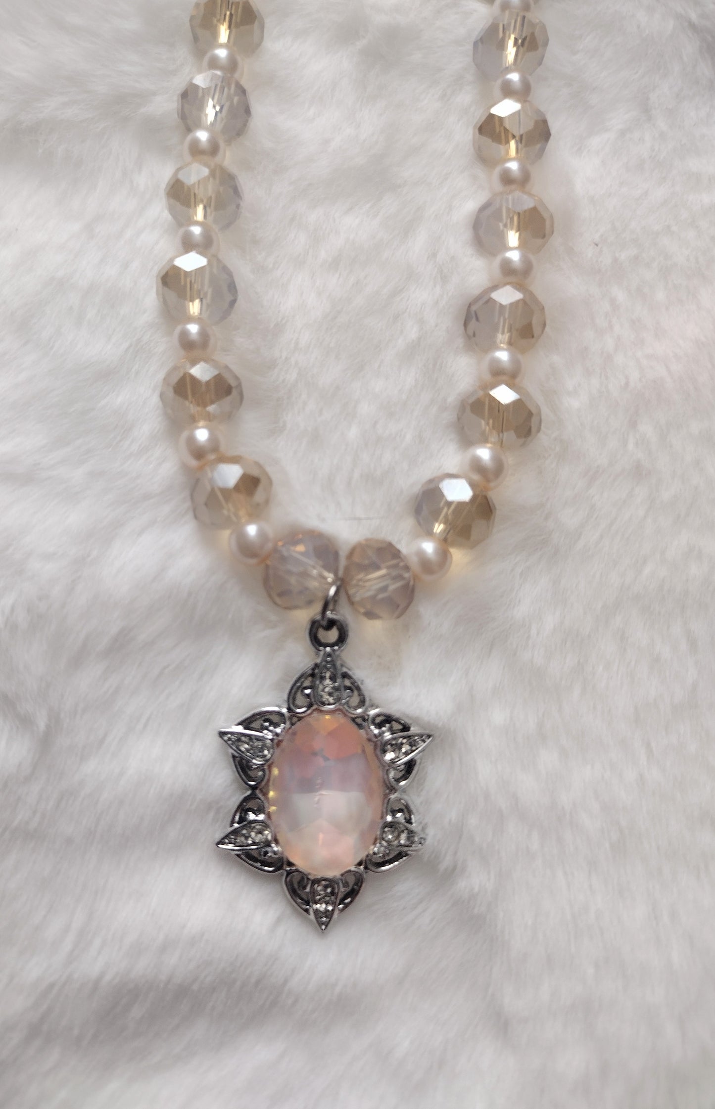"Champagne Glass" Glass Beaded Necklace, Stainless Steel, Magnetic Clap, 1 Color