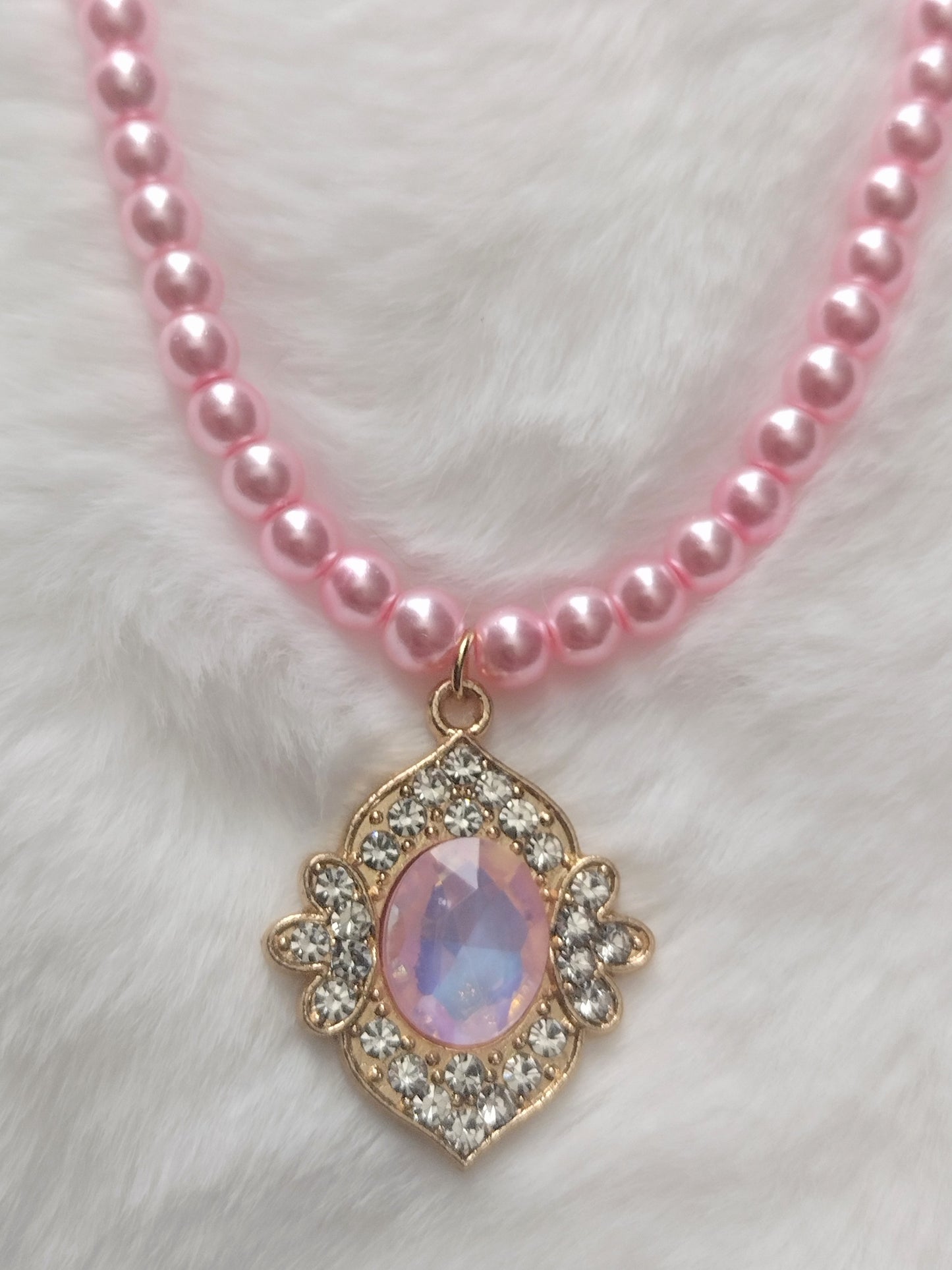 "Ice Pearls" Rhinestone Pearl Beads Necklace, Magnetic Clasp, Gold Stainless Steel, 2 Colors