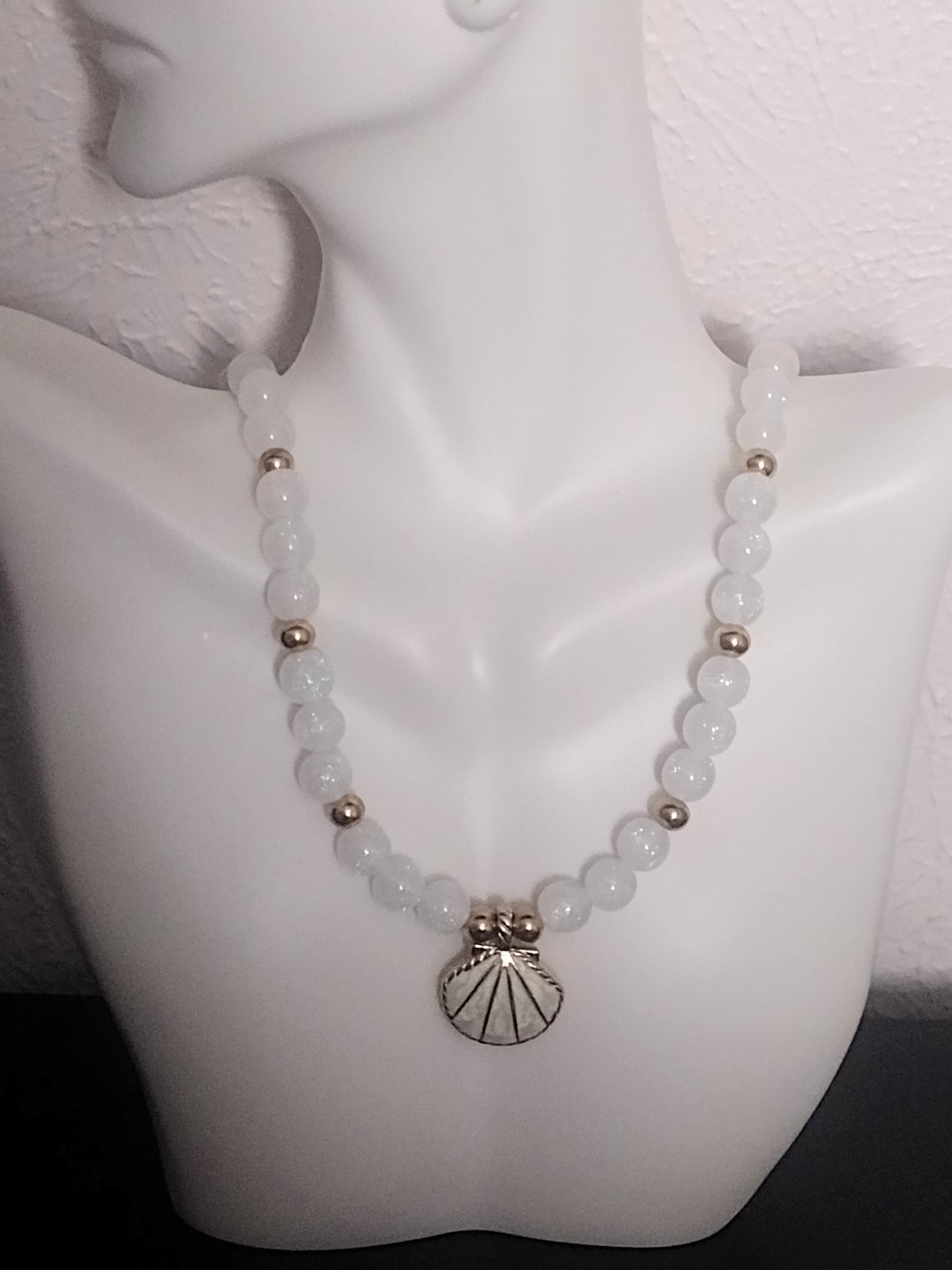 “Ocean Sparkles” Seashell Glitter Bead Necklace , Stainless Steel, 3 Colors