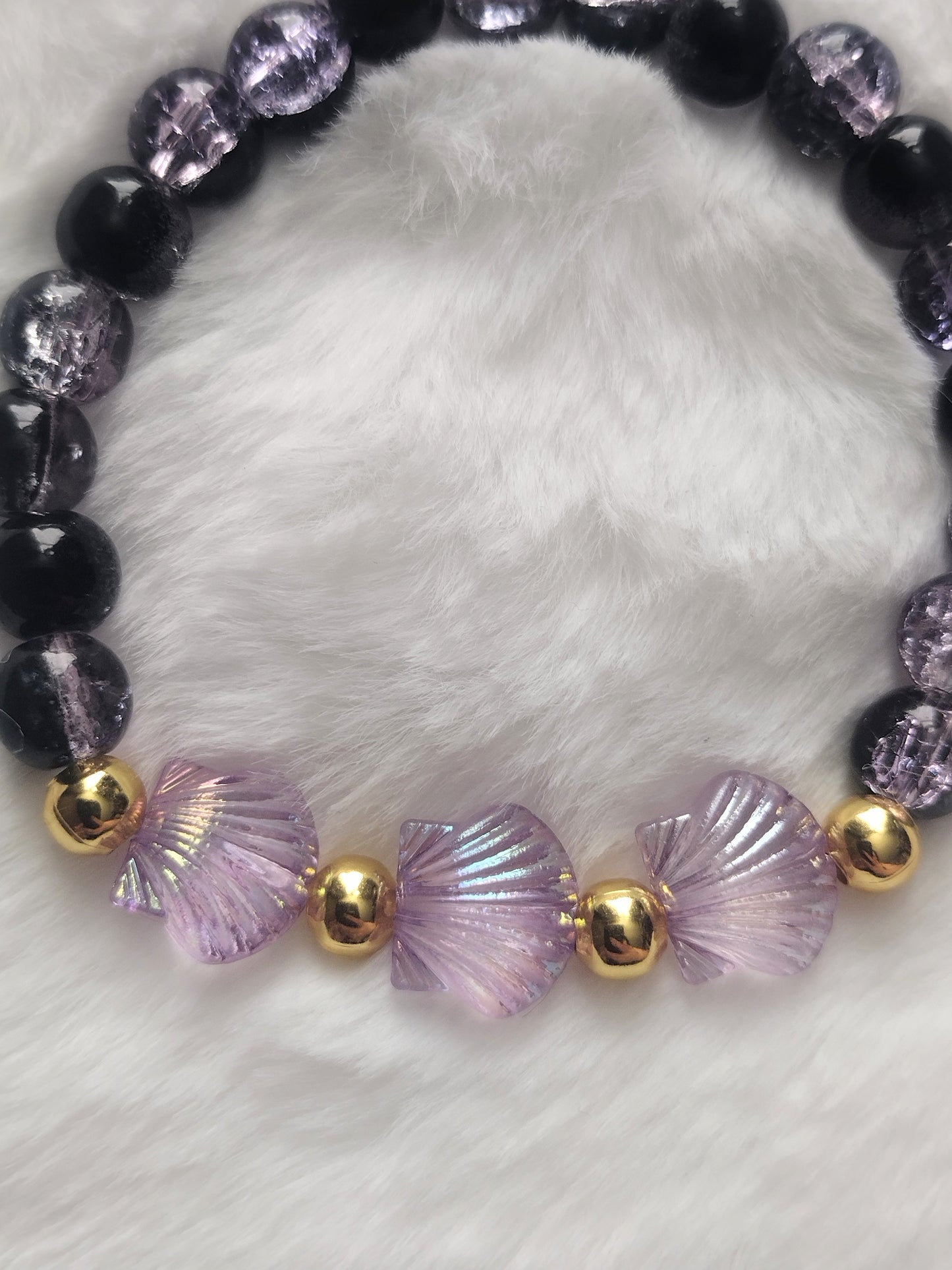 "2 Toned Shells" Glass Beaded Seashell Stretch Bracelet, 3 Colors
