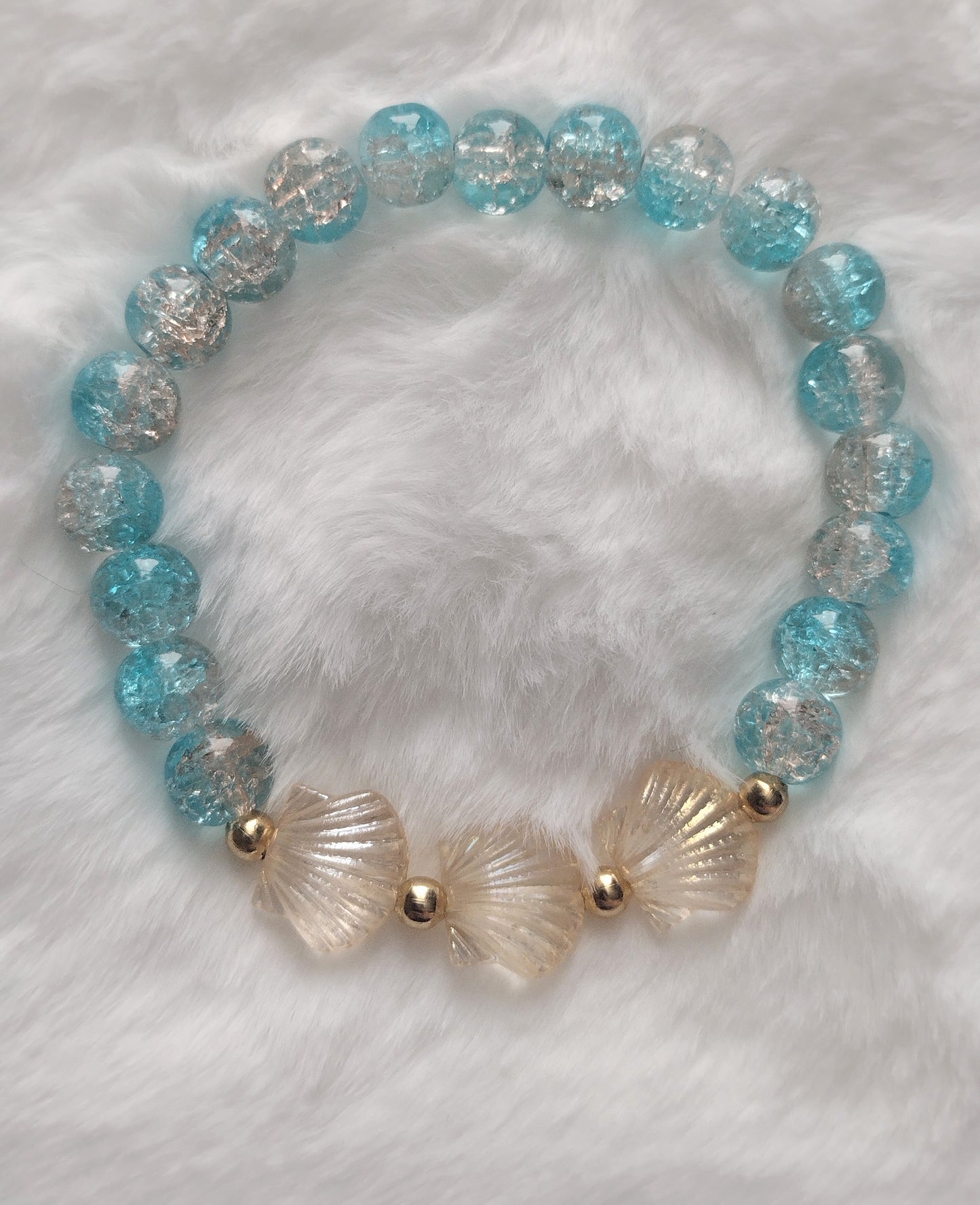 "2 Toned Shells" Glass Beaded Seashell Stretch Bracelet, 3 Colors