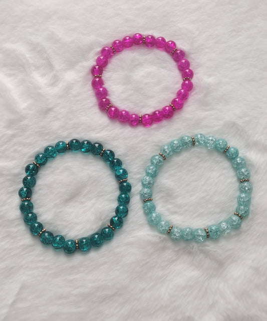 "Broken Glass" Glass Beaded Bracelet, Stretch Bracelet, Gold Stainless Steel, 3 Colors