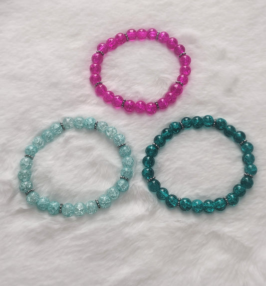 "Broken Glass" Glass Beaded Bracelet, Stretch Bracelet, Silver Stainless Steel, 3 Colors
