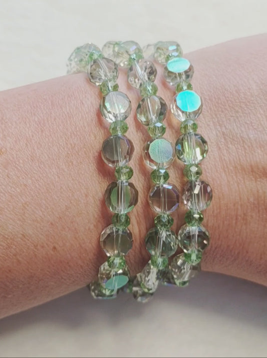 "Aurora" Glass Bead 3 Strand Bracelet, Stainless Steel, Magnetic Clasp