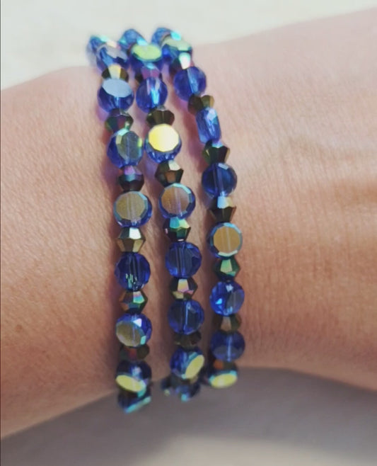 "Mystic Mini Aurora" 3 Strand AB Glass Beaded Bracelet, Magnetic Clasp, 2 Colors
