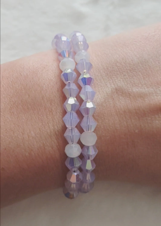 "Pastel Spring" Glass Bead 2 Strand Bracelet, Stainless Steel, Magnetic Clasp