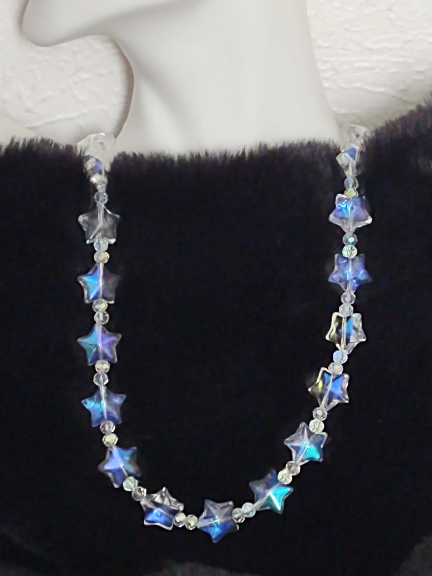 "Starfire" AB Glass Bead Star Necklace, Magnetic Clasp, Stainless Steel, 2 Colors