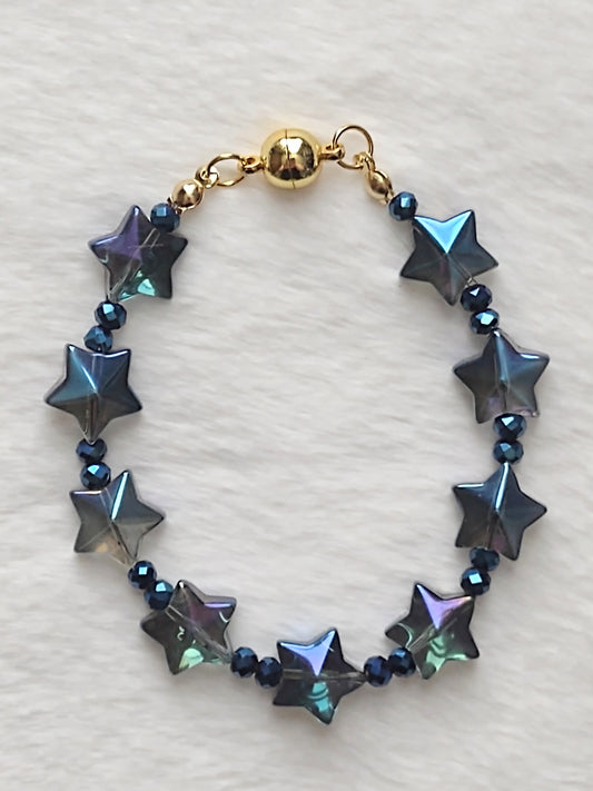 "Starfire" AB Glass Bead Star Bracelet, Magnetic Clasp, Stainless Steel, 2 Colors