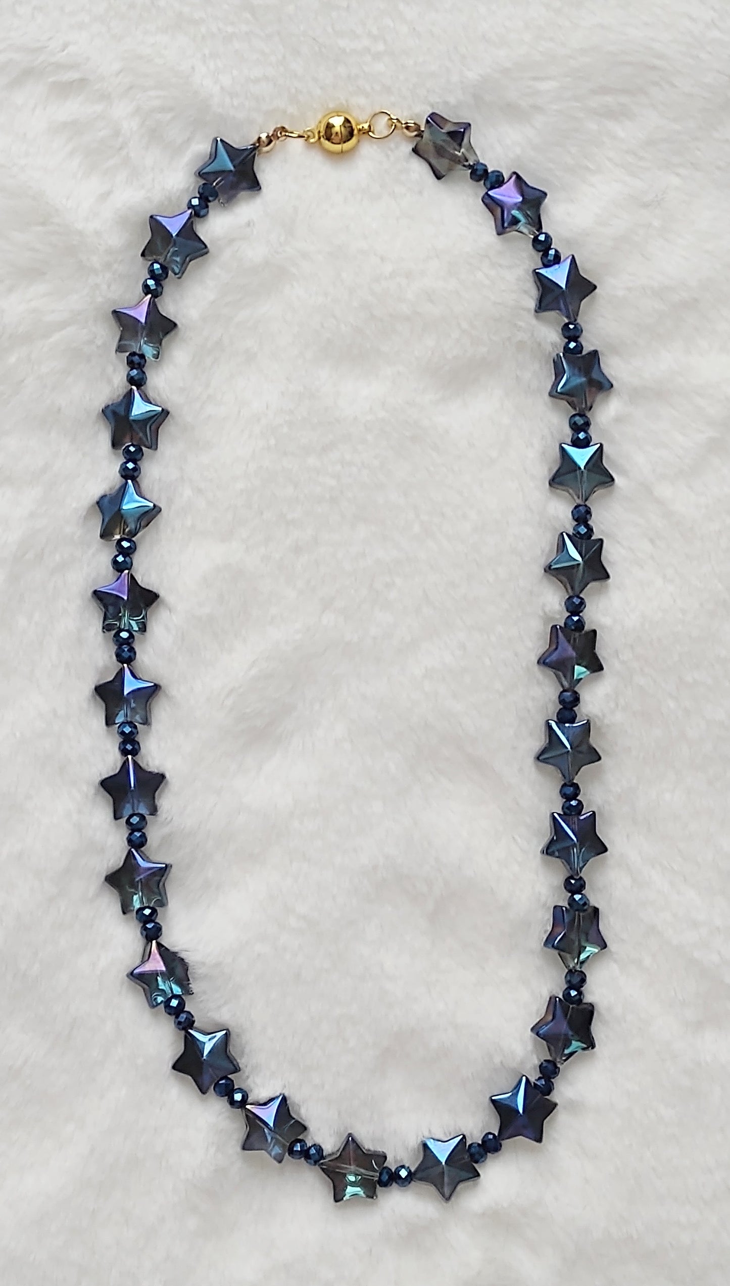 "Starfire" AB Glass Bead Star Necklace, Magnetic Clasp, Stainless Steel, 2 Colors