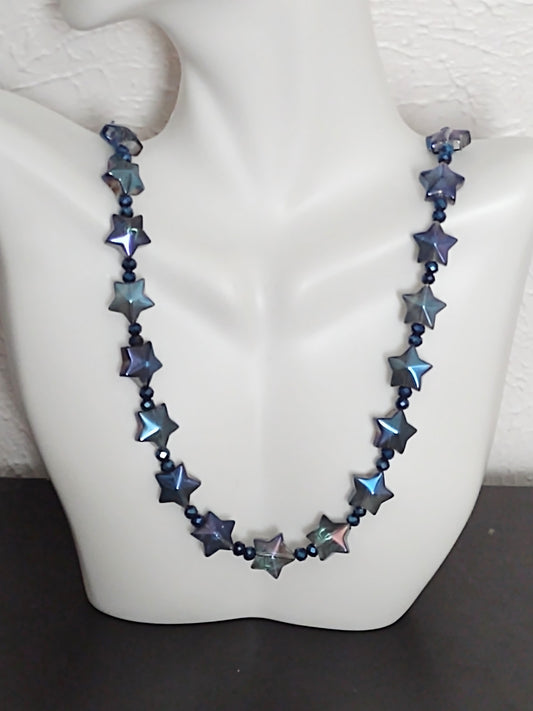 "Starfire" AB Glass Bead Star Necklace, Magnetic Clasp, Stainless Steel, 2 Colors